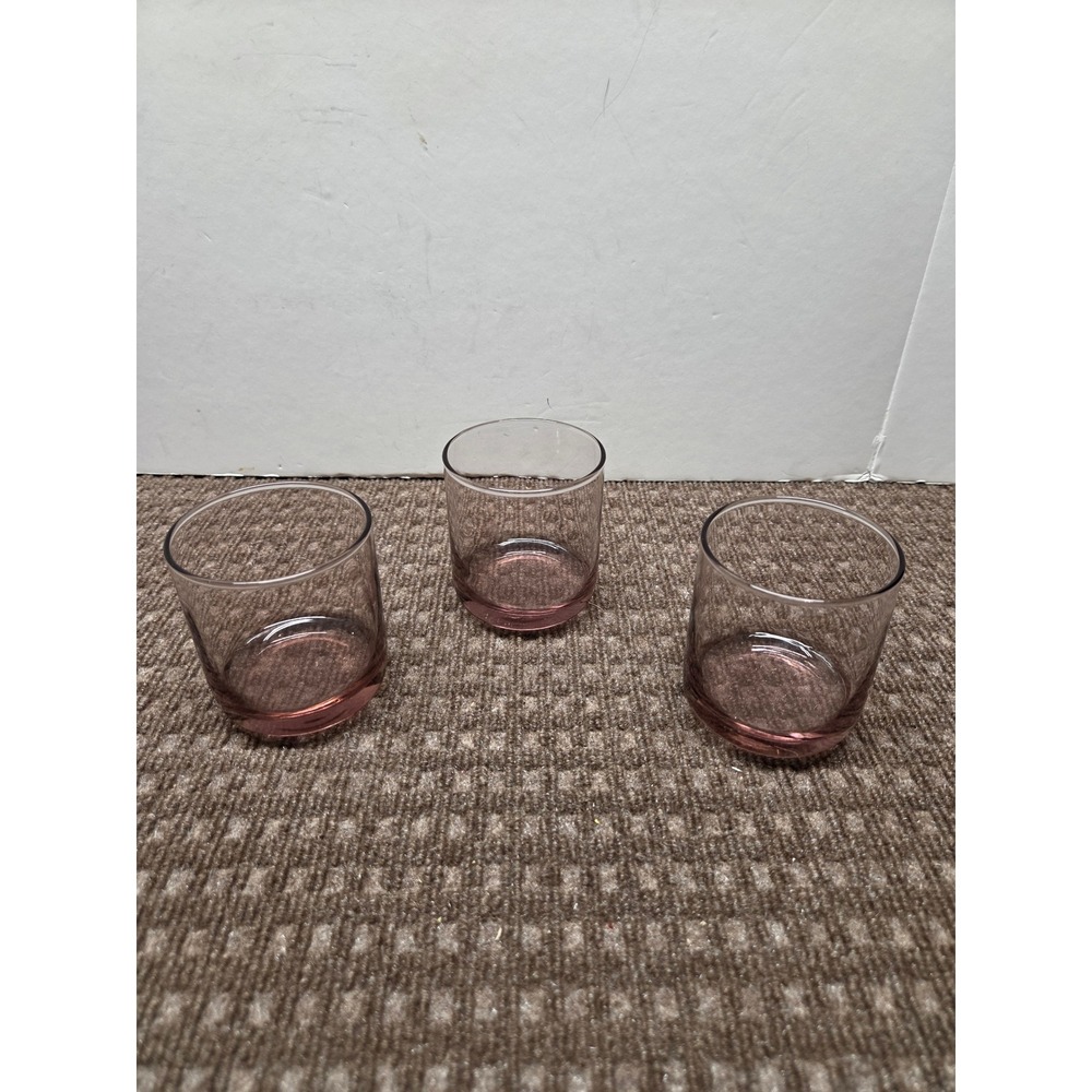 Vintage Pink Plum Lowball Glasses Set of 3 Short Tumbler Rocks Glass Barware